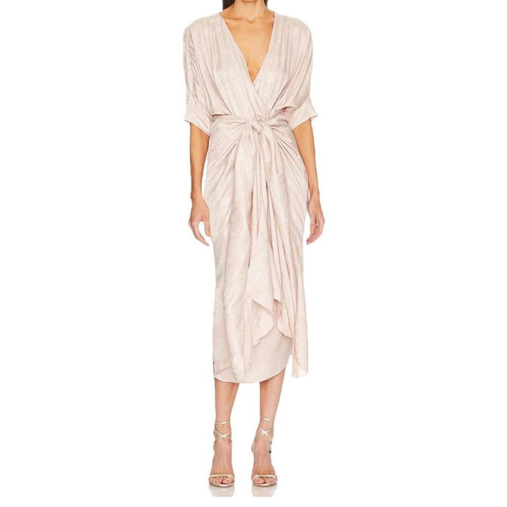 Callahan Sami Dress In Blush Champagne Satin Dolman Sleeve Midi Dress Size S NWT